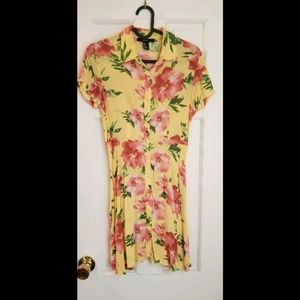 Yellow floral button skater dress